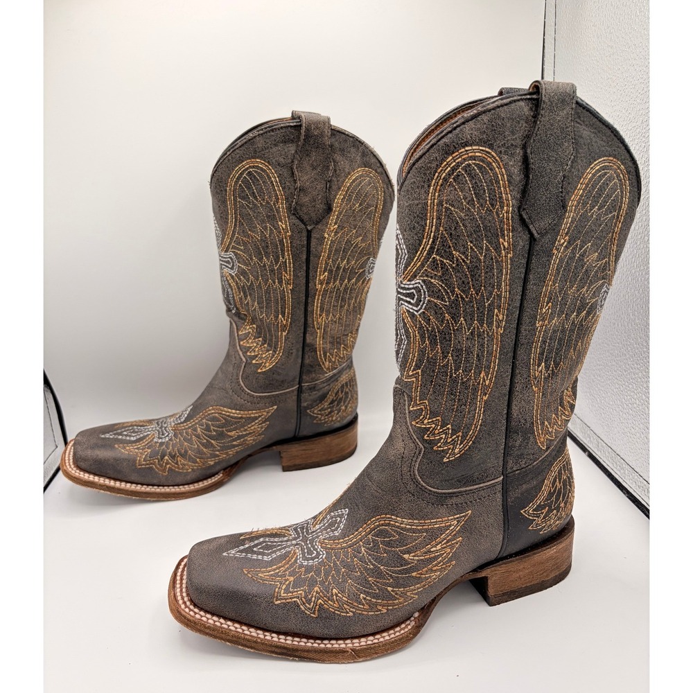 Corral Teens Western Boots 4.5T Wing Cross Brown Leather Square Toe A1032 - Picture 3 of 8